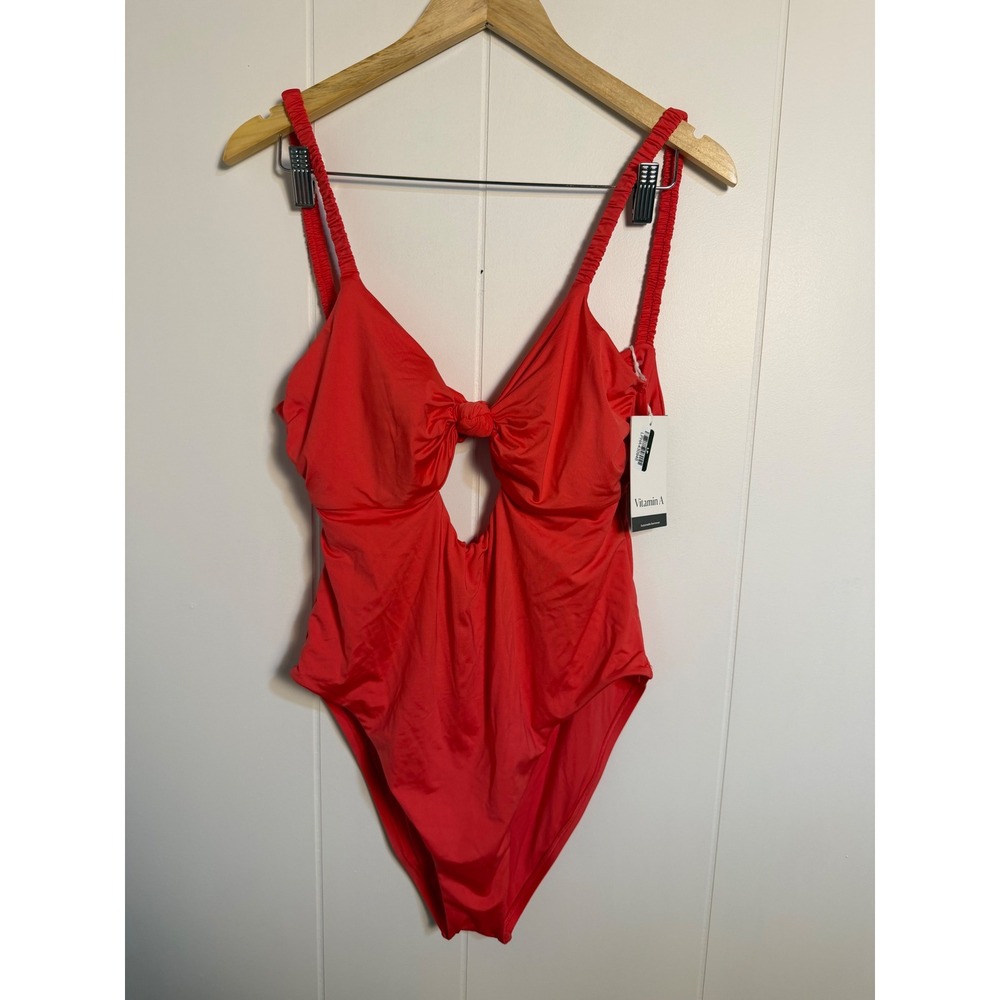 Vitamin A One Piece Swimsuit XXL Coral Cutout Tie Front Ruched Sustainable NEW